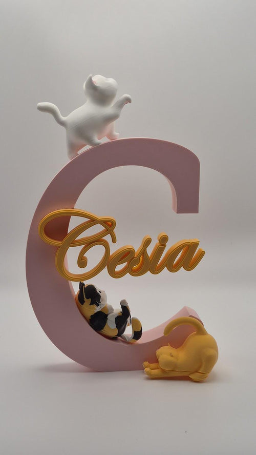 Custom Cat Themed Initial Name Sign | Baby Shower Nursery Children's Room Decoration Plaque