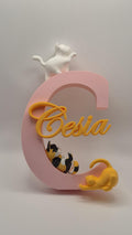 Custom Cat Themed Initial Name Sign | Baby Shower Nursery Children's Room Decoration Plaque